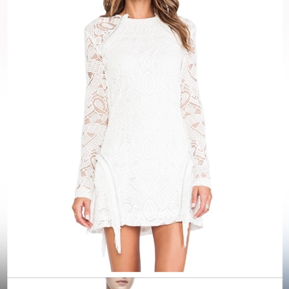 Alexis White Lace Fringe Long Sleeve Dress